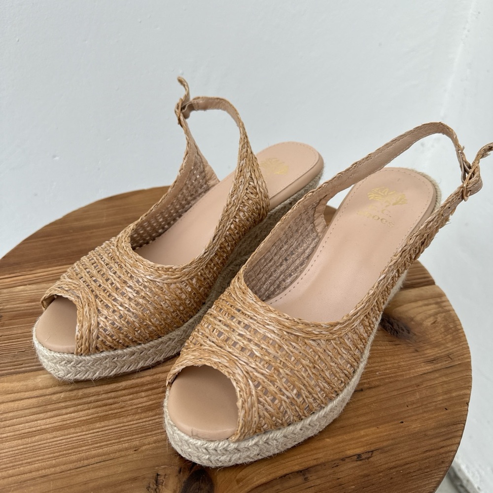 Elegant Tan Woven Slingback Wedges